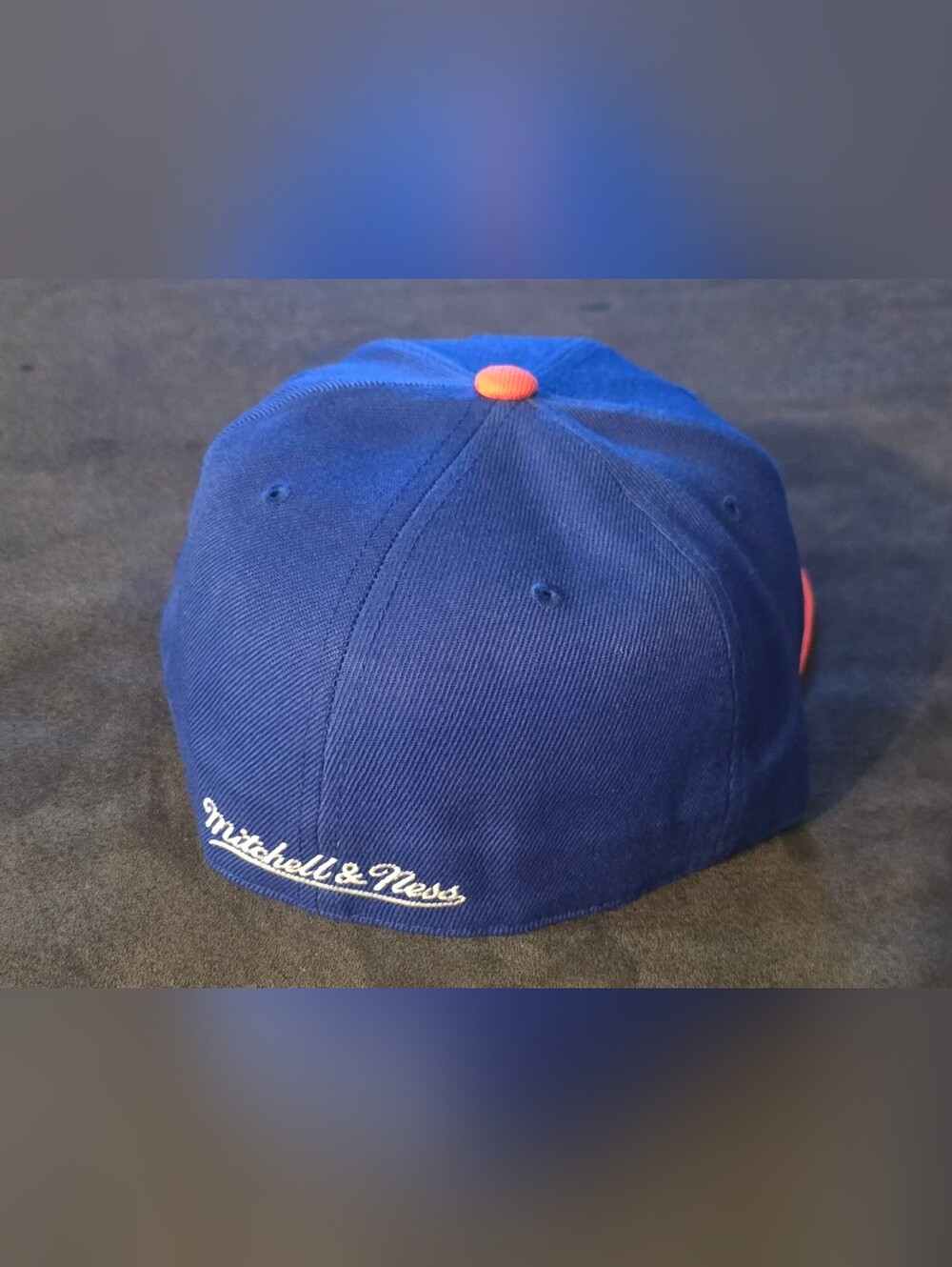 New York Knicks Blue & Orange Mitchell & Ness 7 1/2 Fitted Hat - Picture 2 of 4